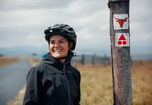 A mountain-biking route clearly signposted all the way along