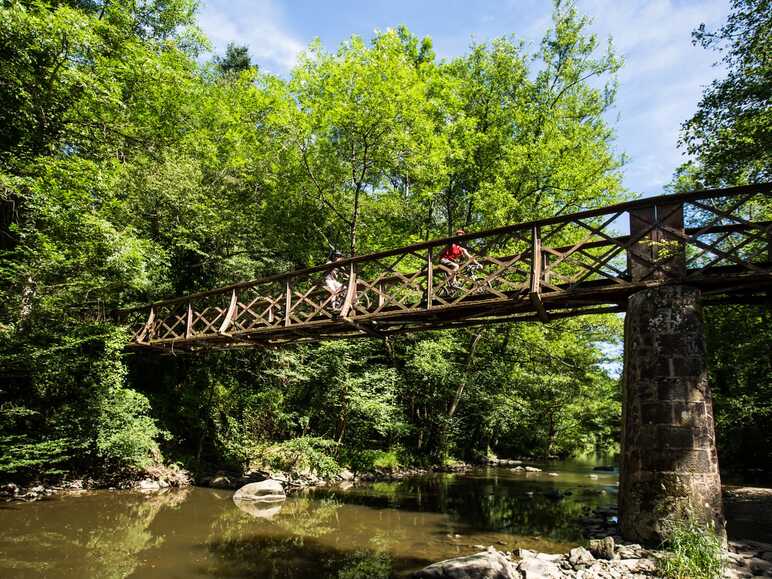 Pont de bois- 2 vététistes